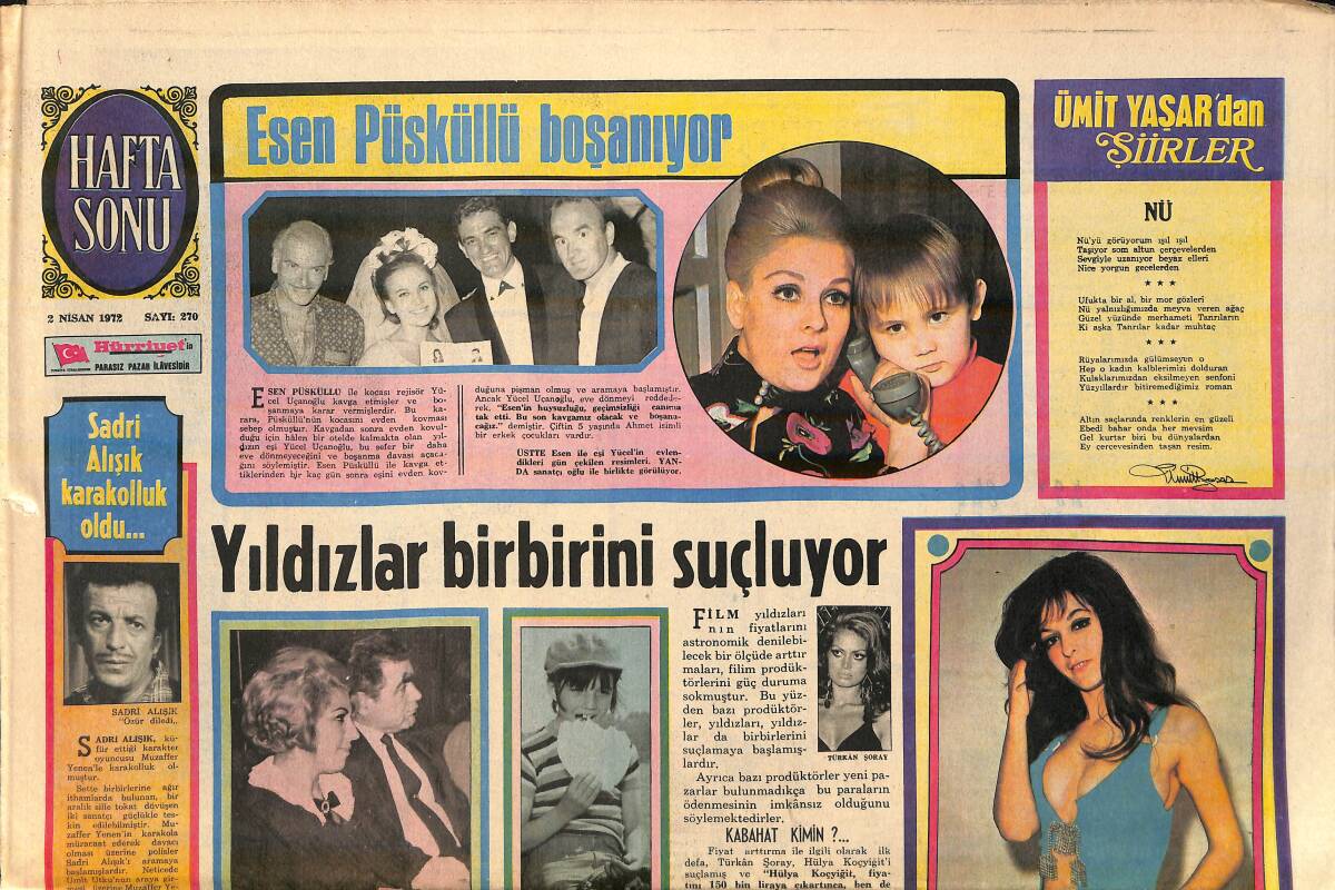 Hürriyet Gazetesi Hafta Sonu Eki 2 Nisan 1972 - Sadri Alışık Karakolluk Oldu - Ayhan Işık 20 Yıl Aradan Sonra Bir Filmin Devamını Çeviriyor GZ156760 - 1