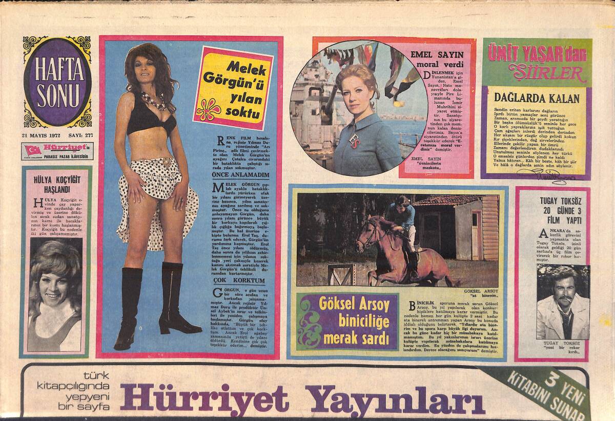Hürriyet Gazetesi Hafta Sonu Eki 21 Mayıs 1972 - Emel Sayın Moral Verdi - Seyyal Taner Çırılçıplak Soyundu - Cüneyt Arkın Diş Yüzünden Ölüyordu GZ156901 - 1