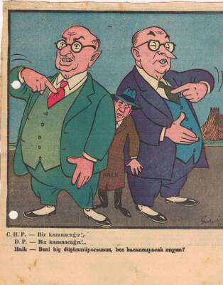 Hürriyet Gazetesi Haftanın Karikatürü CHP, DP, Halk GZ14379 - 1