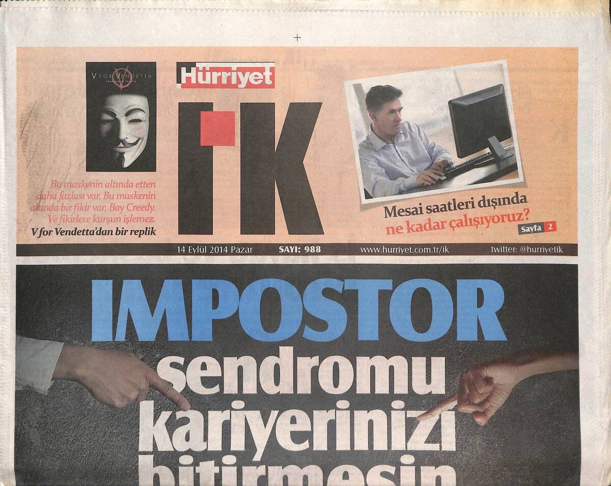 Hürriyet Gazetesi I.K Eki 14 Eylül 2014 - İmpostor Sendromu Kariyerinizi Bitirmesin - Okullar Açılırken Sorunlar Devam Ediyor GZ135917 - 1