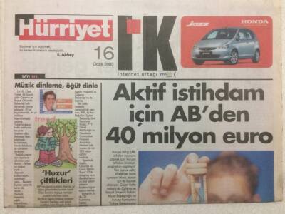 Hürriyet Gazetesi İnsan Kaynakları Eki 16 Ocak 2005 - Aktif İstihdam İçin ABden 40 Milyon Euro GZ47922 - 1