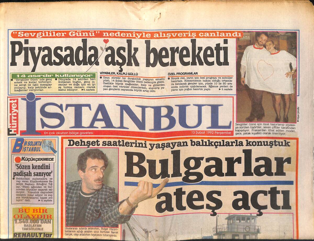 Hürriyet Gazetesi İstanbul Eki 13 Şubat 1992 - Sözen , Oyunu Bozacak - Bulgarlar Ateş Açtı GZ159289 - 1