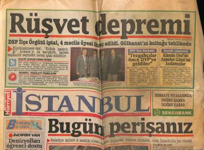 Hürriyet Gazetesi İstanbul Eki 14 Mayıs 1992 - Rüşvet Depremi, Ali Rıza Gülkanatın Koltuğu Tehlikede GZ75559 - 1