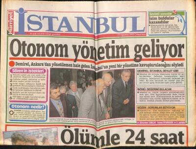 Hürriyet Gazetesi İstanbul Eki 19 Ağustos 1992 - Otonom Yönetim Geliyor GZ76888 - 1