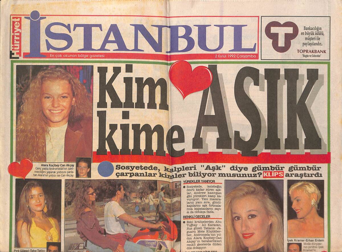 Hürriyet Gazetesi İstanbul Eki 2 Eylül 1992 - Tanju Çolak Önce Galatasaray'ı Ardından Avşar Kızını Terketti Ki... - Sibel Gökçe Eritti - Ahu Tuğba-Ali GZ145573 - 1