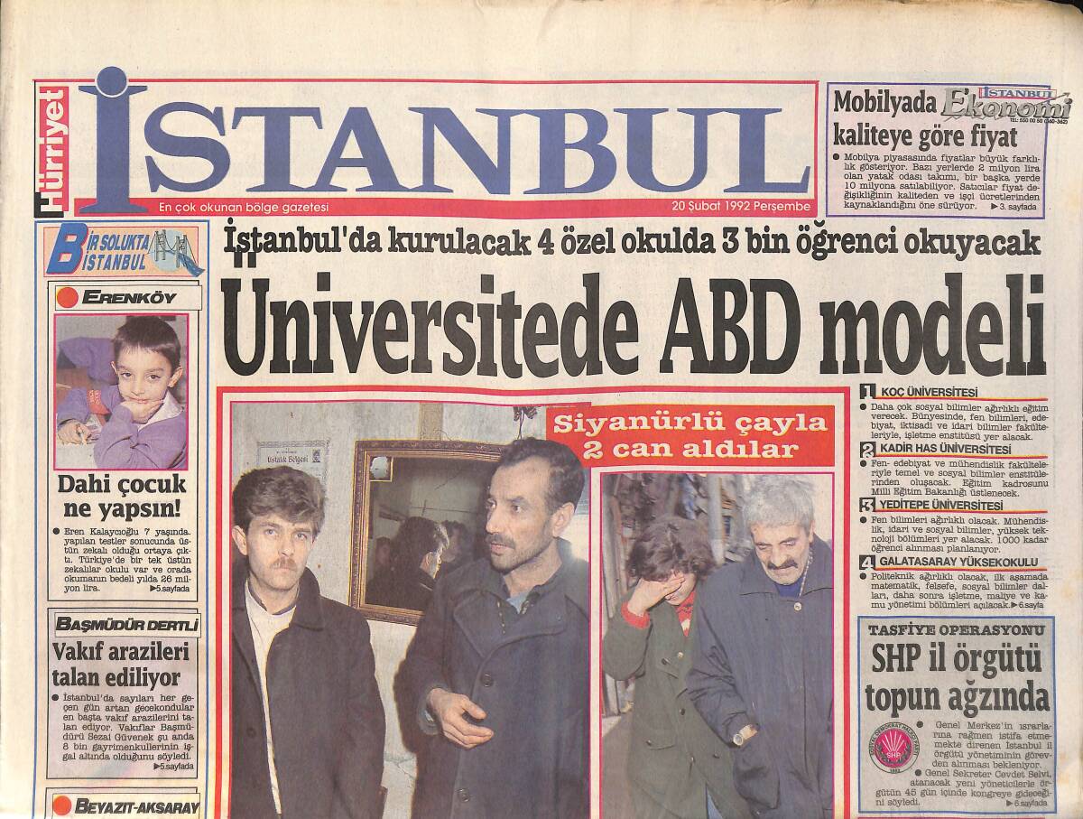 Hürriyet Gazetesi İstanbul Eki 20 Şubat 1992 - İstanbul'da Kurulacak 4 Özel Okulda 3 Bin Öğrenci Okuyacak GZ159296 - 1