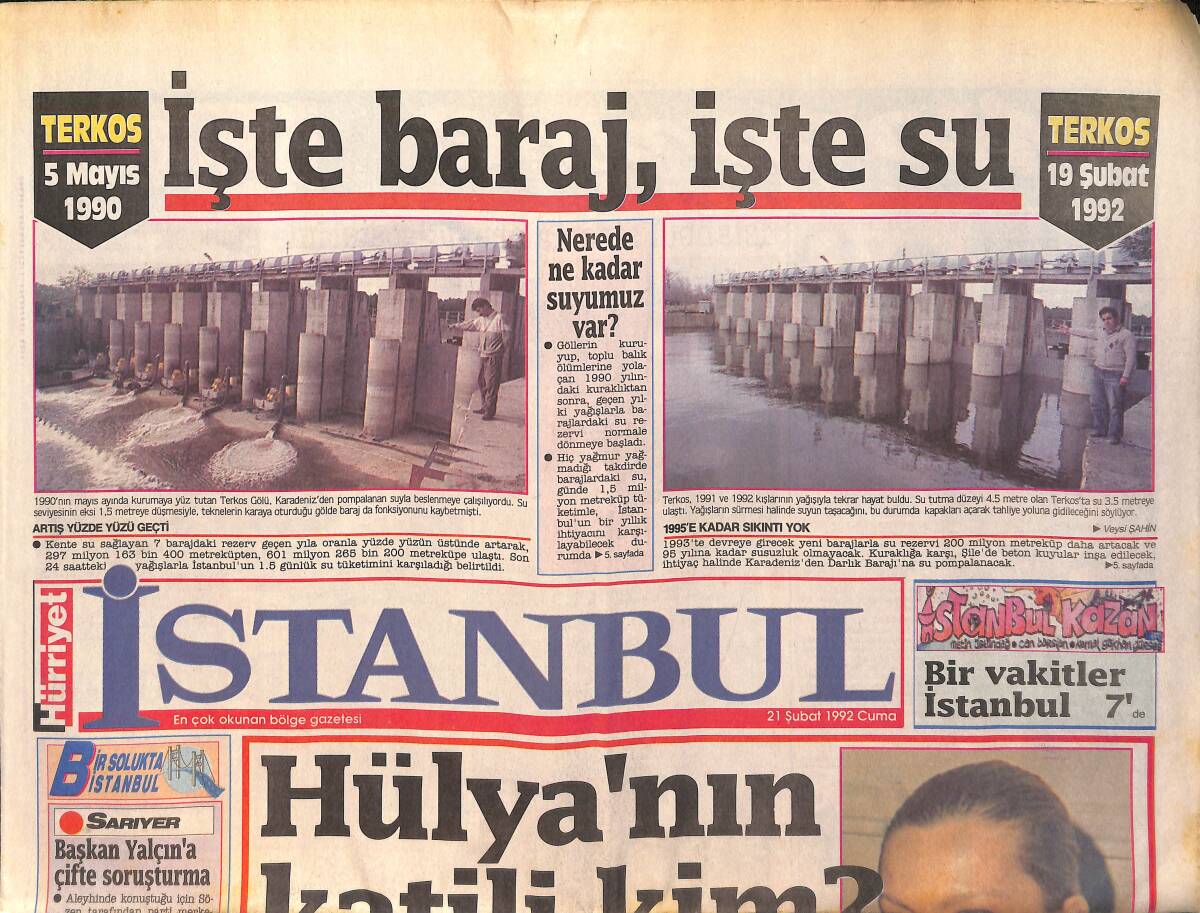 Hürriyet Gazetesi İstanbul Eki 21 Şubat 1992 - Başkan Yalçın'a Çifte Soruşturma - Yamyamın Aşkı Rekor Kırıyor GZ159297 - 1