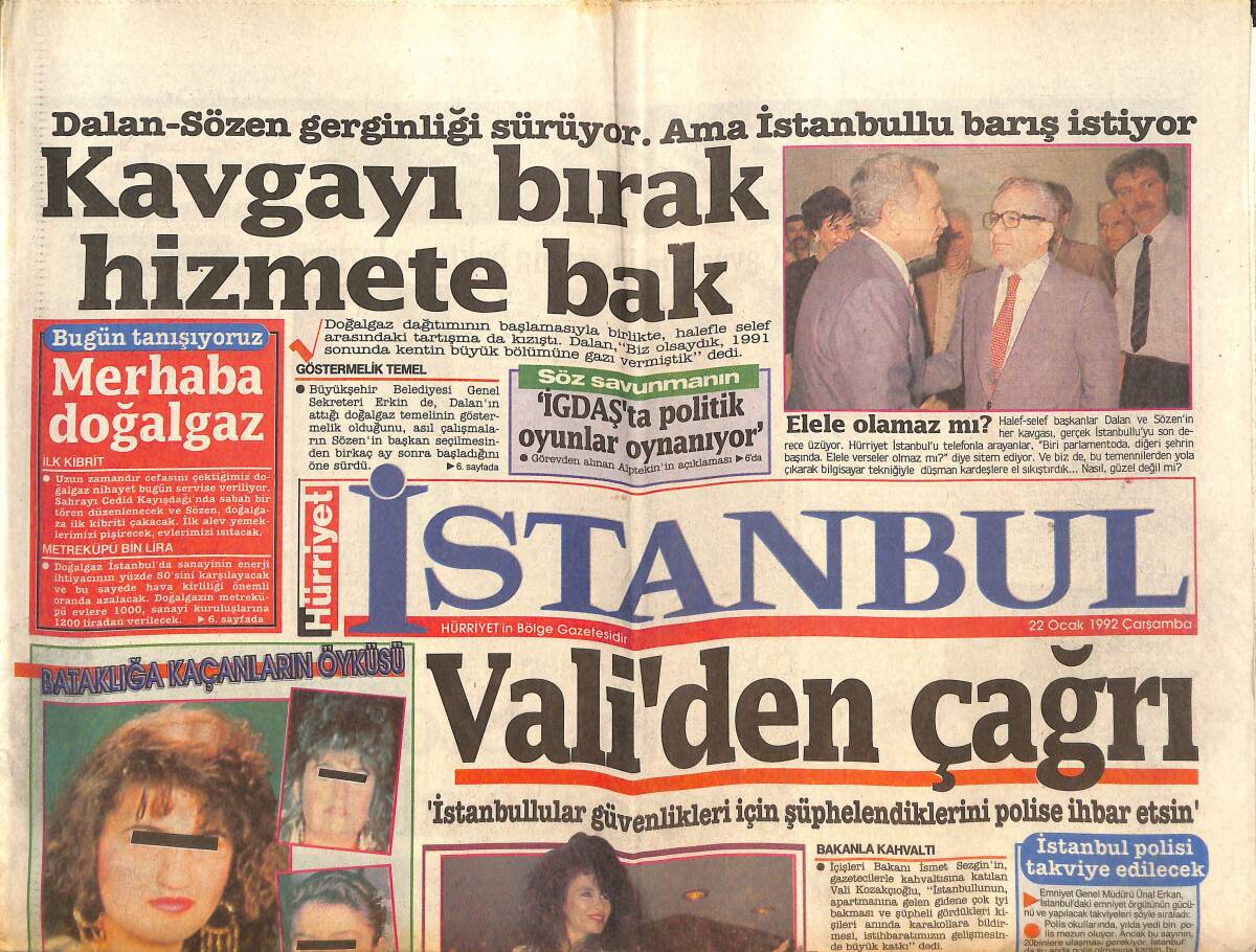 Hürriyet Gazetesi İstanbul Eki 22 Ocak 1992 - 500 Liraya Ekmek Var - Hülya Işıl'dan Çılgın Kutlama GZ144192 - 1