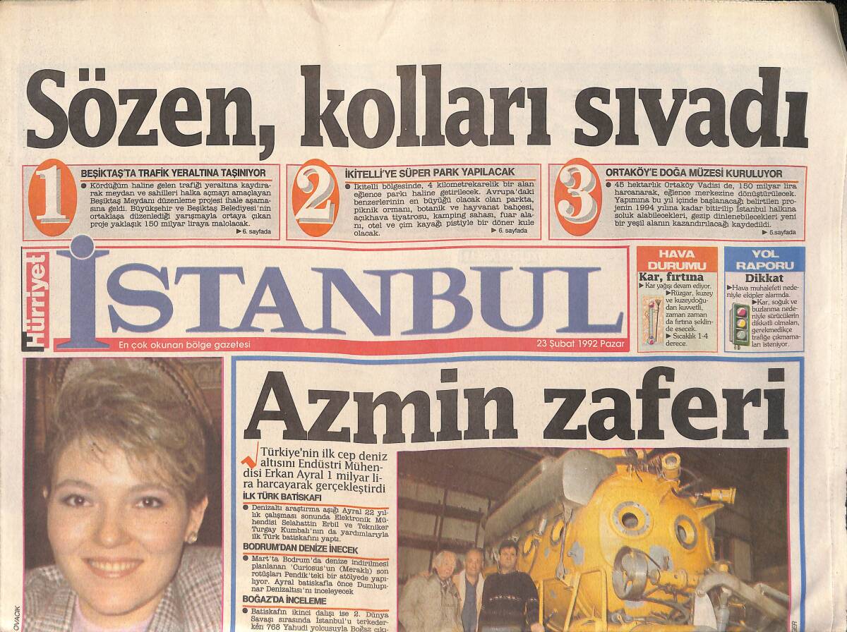 Hürriyet Gazetesi İstanbul Eki 23 Şubat 1992 - Sözen , Kolları Sıvadı - Turizm Bürosu Soyuldu GZ159299 - 1