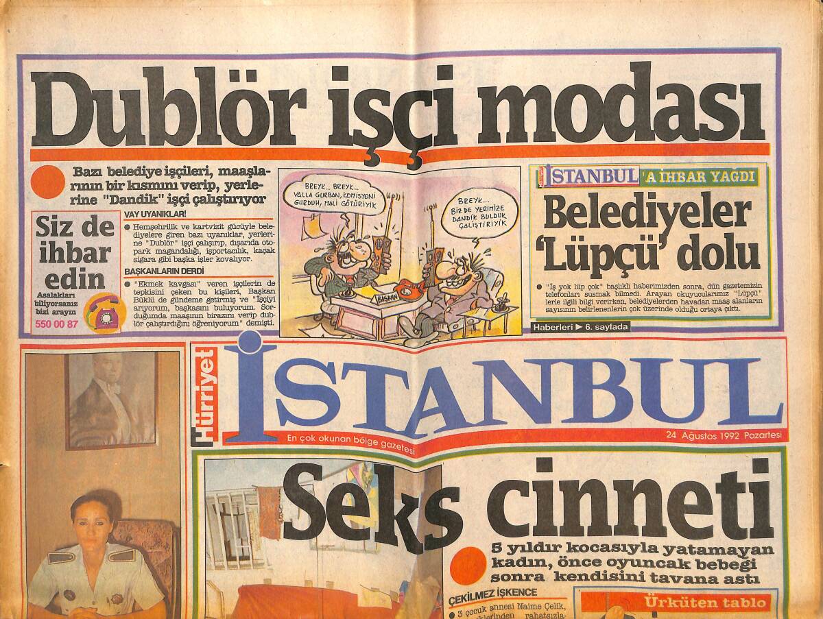 Hürriyet Gazetesi İstanbul Eki 24 Ağustos 1992 - Bizim İbo Pavo'ya Fena Taktı - Dublör İşçi Modası GZ144178 - 1