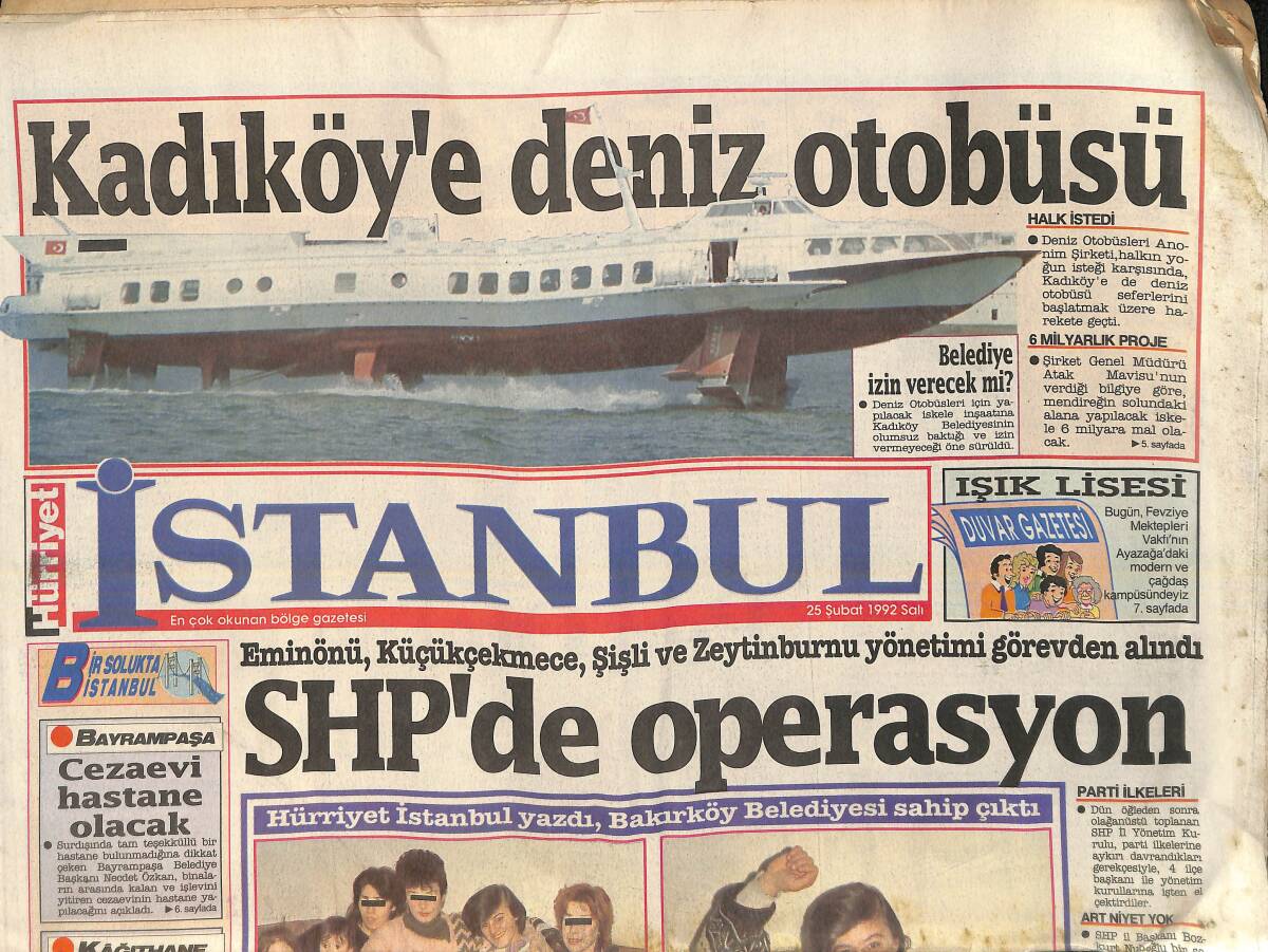 Hürriyet Gazetesi İstanbul Eki 25 Şubat 1992 - Kadıköy'e Deniz Otobüsü GZ159350 - 1
