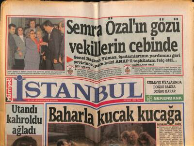 Hürriyet Gazetesi İstanbul Eki 29 Mart 1992 - Semra Özalın Gözü Vekillerin Cebinde GZ76898 - 1