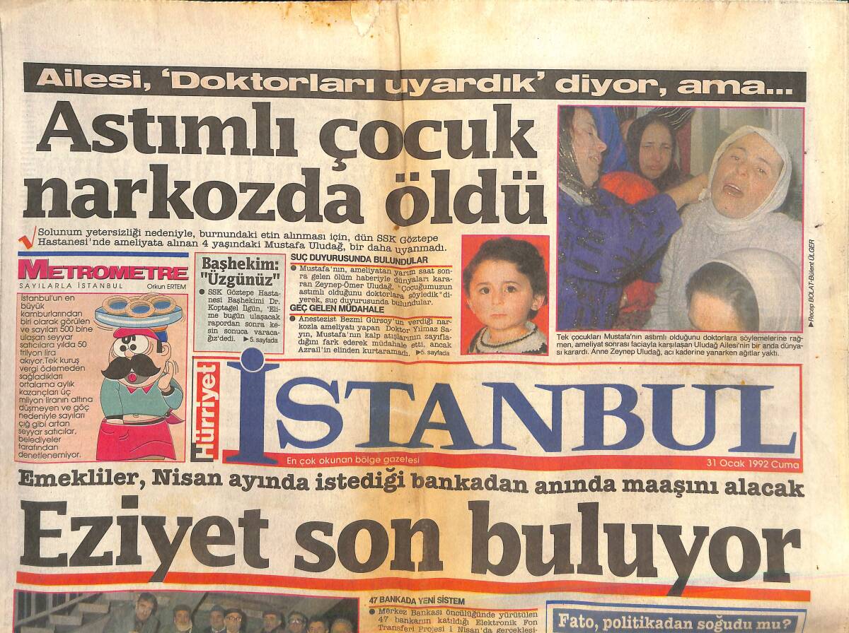 Hürriyet Gazetesi İstanbul Eki 31 Ocak 1992 - Pera Palas Ödüllendi - Atatürk Ve Kadın GZ144191 - 1