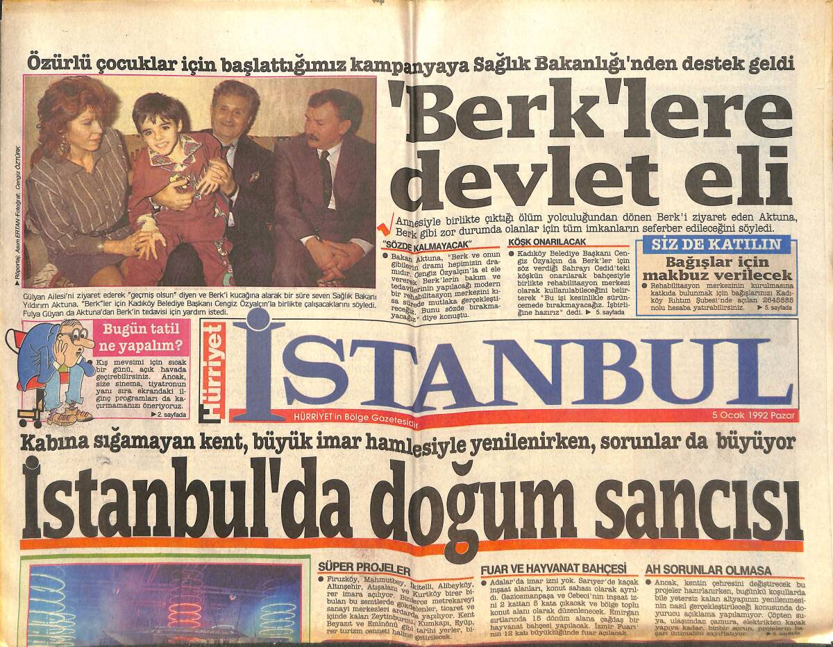 Hürriyet Gazetesi İstanbul Eki 5 Ocak 1992 - İstanbul'da Doğum Sancısı - Çarşı'da Şenlik Var GZ144188 - 1