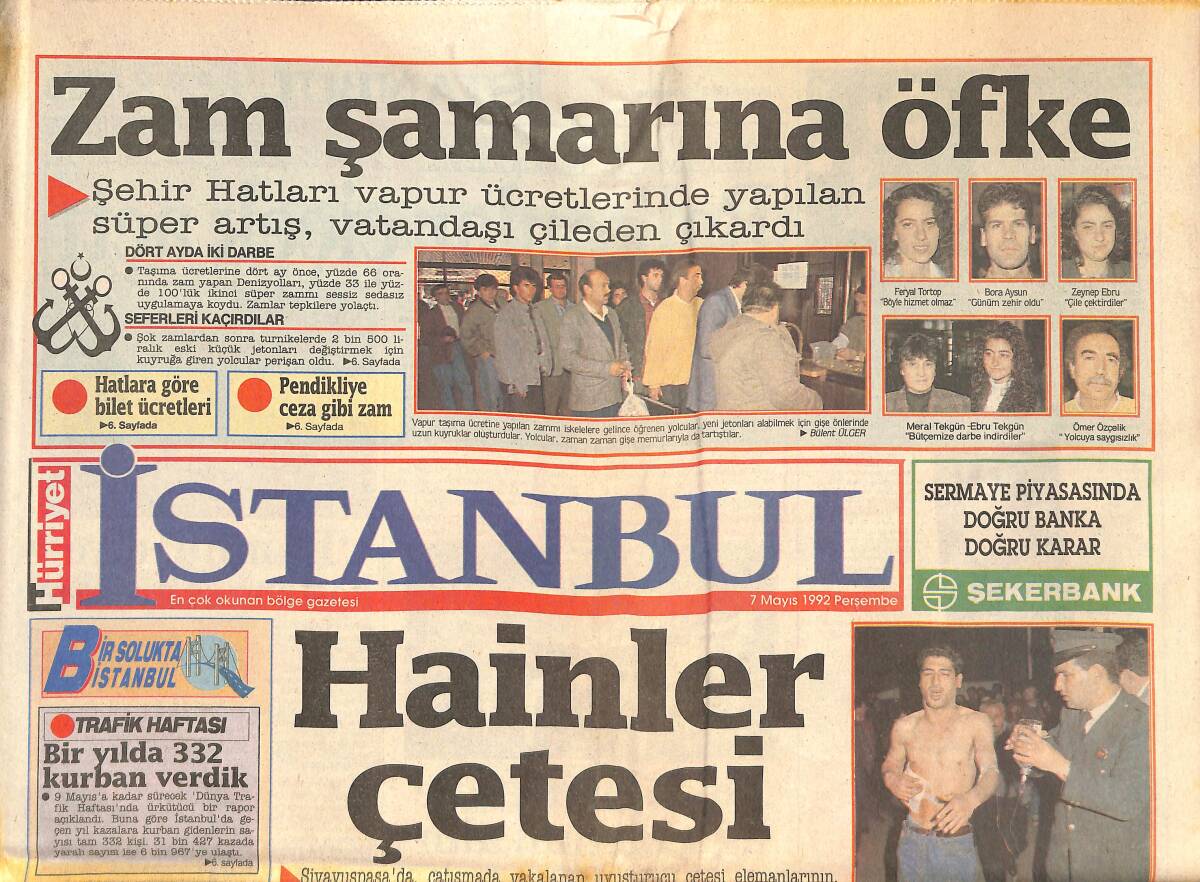 Hürriyet Gazetesi İstanbul Eki 7 Mayıs 1992 - Zam Şamarına Öfke - Liseler Futbol Sınavında GZ144185 - 1