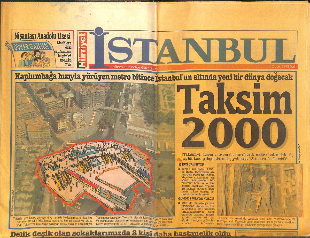 Hürriyet Gazetesi İstanbul Eki 7 Ocak 1992 - Taksim 2000 - Stadlar Şenlendi GZ144190 - 1
