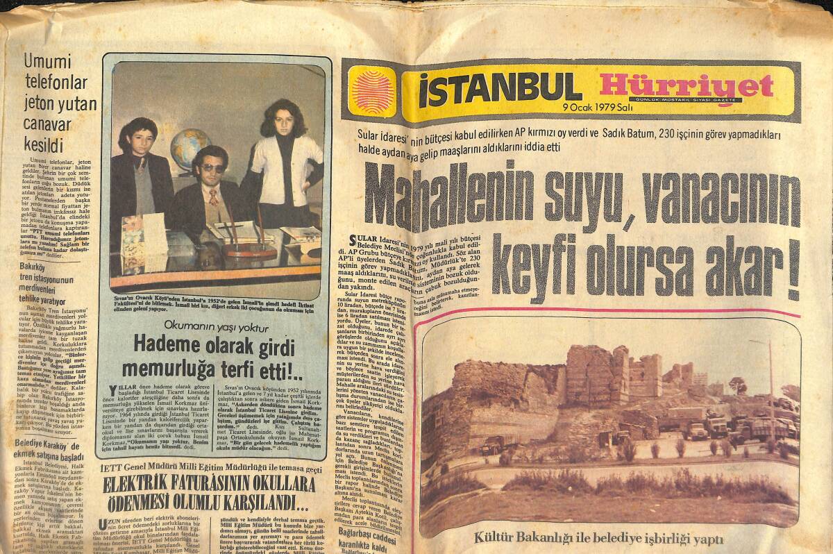 Hürriyet Gazetesi İstanbul Eki 9 Ocak 1979 - Mahallenin Suyu, Vanacının Keyfi Olursa Akar - Hülya Koçyiğit : Rolümü Severek Oynadım GZ133484 - 1