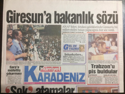 Hürriyet Gazetesi Karadeniz Eki 14 Haziran 1993 - Anap Lideri Giresuna Bakanlık Sözü Verdi GZ21964 - 1