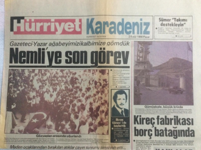 Hürriyet Gazetesi Karadeniz Eki 2 Eylül 1990 - Gazeteci Ziyad Nemliye Son Görev GZ21436 - 1