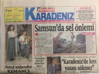 Hürriyet Gazetesi Karadeniz Eki 22 Ağustos 1992 - Samsunda Sel Önlemi GZ21458 - 1