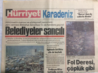 Hürriyet Gazetesi Karadeniz Eki 22 Eylül 1991 - Belediyeler Sancılı GZ21453 - 1