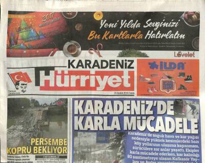 Hürriyet Gazetesi Karadeniz Eki 23 Aralık 2016 - Karadenizde Karla Mücadele - Nart Ateşi İstanbulda GZ96417 - 1