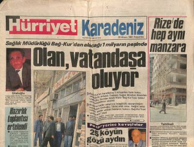 Hürriyet Gazetesi Karadeniz Eki 23 Mayıs 1991 - Sağlık Müdürlüğü Bağ-Kurdan Alacağı 1 Milyarın Peşinde GZ123058 - 1