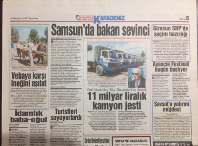 Hürriyet Gazetesi Karadeniz Eki 24 Temmuz 1993 - Samsunda Bakan Sevinci GZ21963 - 1