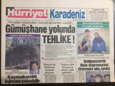 Hürriyet Gazetesi Karadeniz Eki 30 Kasım 1990 - Heyelan Yüzünden Gümüşhane Yolunda Tehlike GZ21955 - 1