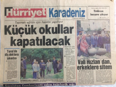 Hürriyet Gazetesi Karadeniz Eki 7 Temmuz 1991 - Taşımalı Eğitim Hazırlığı Yapılıyor.Küçük Okullar Kapatılacak GZ21455 - 1