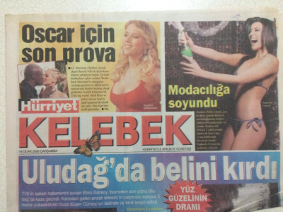 Hürriyet Gazetesi Kelebek 18 Ocak 2006 - Ebru Gürsoy,Uludağ da Belini Kırdı GZ27080 - 1