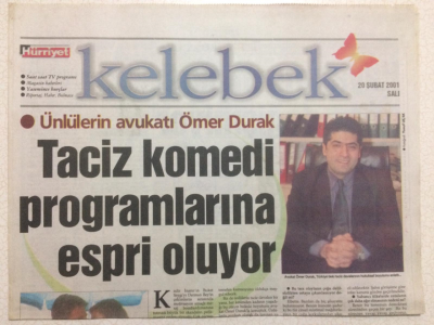 Hürriyet Gazetesi Kelebek 20 Şubat 2001 Ünlülerin Avukatı Ömer Durak GZ24928 - 1