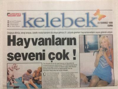 Hürriyet Gazetesi Kelebek 23 Temmuz 1999 - Hayvanların Seveni Çok,Mehmet Ali Erbil,Hülya Avşar GZ24959 - 1