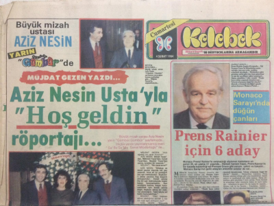 Hürriyet Gazetesi Kelebek 4 Şubat 1984 - Müjdat Gezen Yazdı Aziz Nesin Ustayla Hoş Geldin Röportajı GZ27110 - 1