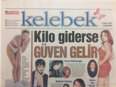 Hürriyet Gazetesi Kelebek 8 Ocak 2001 - Kilo Giderse Güven Gelir,Emel Müftüoğlu GZ27046 - 1