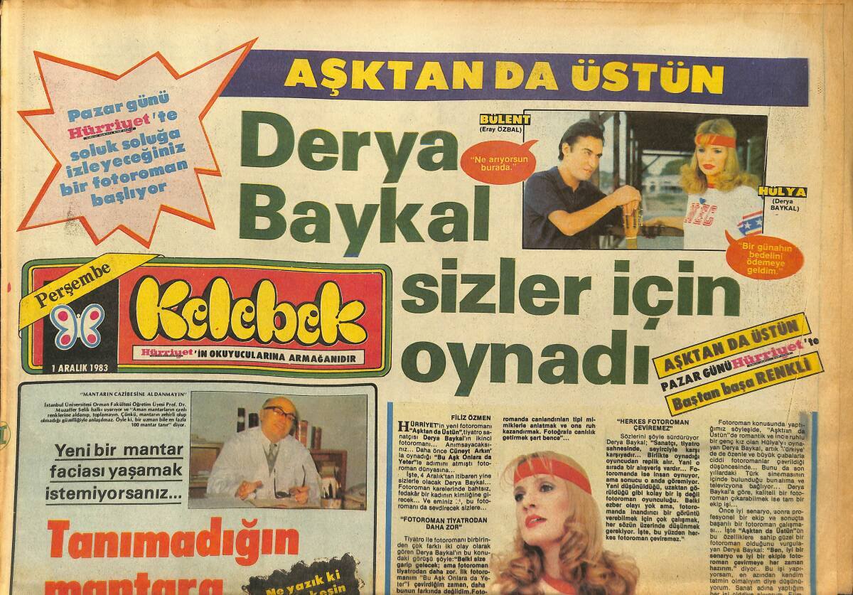 Hürriyet Gazetesi Kelebek Eki 1 Aralık 1983 - Derya Baykal Sizler İçin Oynadı GZ147331 - 1