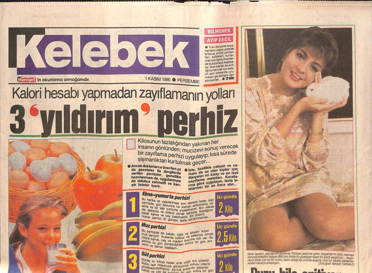 Hürriyet Gazetesi Kelebek Eki 1 Kasım 1990 - Meltem Doğanay Itri'de Turhan Sultan'ı Canlandırıyor GZ138195 - 1