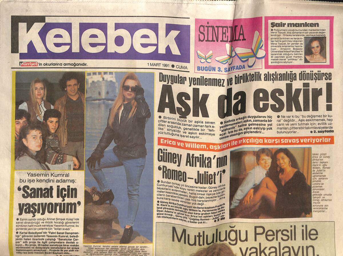 Hürriyet Gazetesi Kelebek Eki 1 Mart 1991 - Ajda Pekkan'ın Yeni Hobisi - Alain Delon'la Dört Hafta GZ138211 - 1