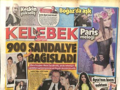 Hürriyet Gazetesi Kelebek Eki 1 Mart 2013 - Serdar Ortaç Chloe Boğazda Aşk, Ebru Gündeş Reza Zarrab Çifti GZ99952 - 1