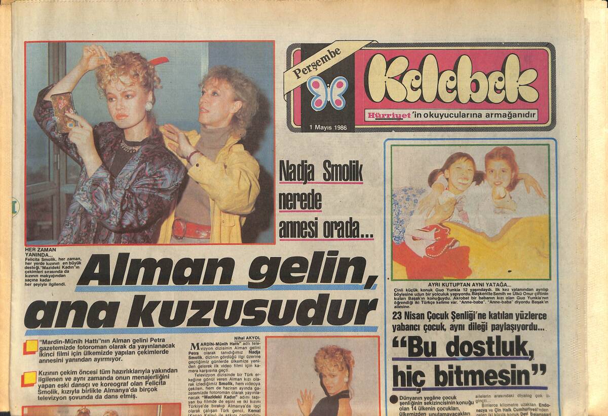 Hürriyet Gazetesi Kelebek Eki 1 Mayıs 1986 - Nadja Smolik Nerede Annesi Orada - Alain Delon Kapıda Kaldı - Leyla İle Mecnun Fotoroman GZ156601 - 1