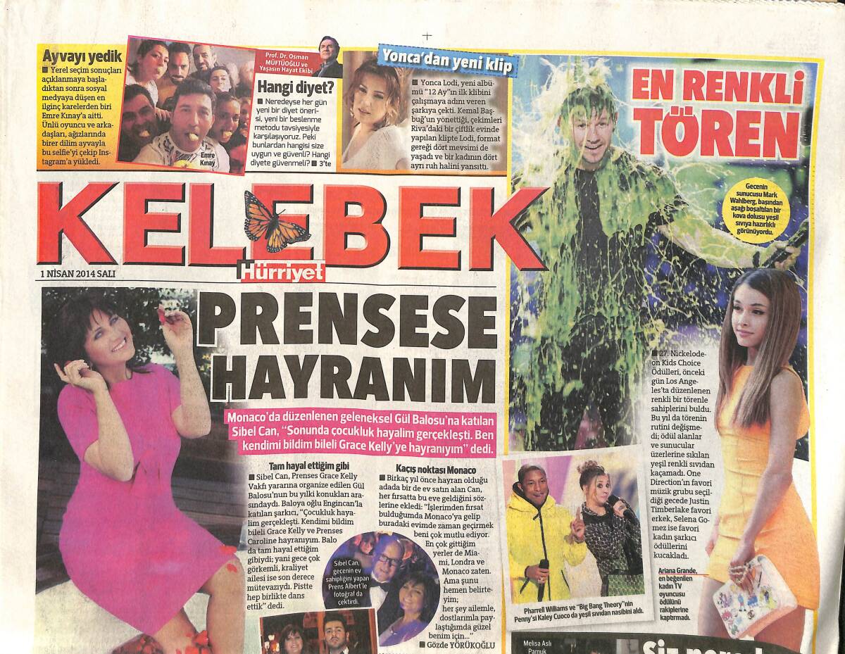 Hürriyet Gazetesi Kelebek Eki 1 Nisan 2014 - Sibel Can: Prensese Hayranım - Gökhan Saki Ve Sneijder GZ155169 - 1