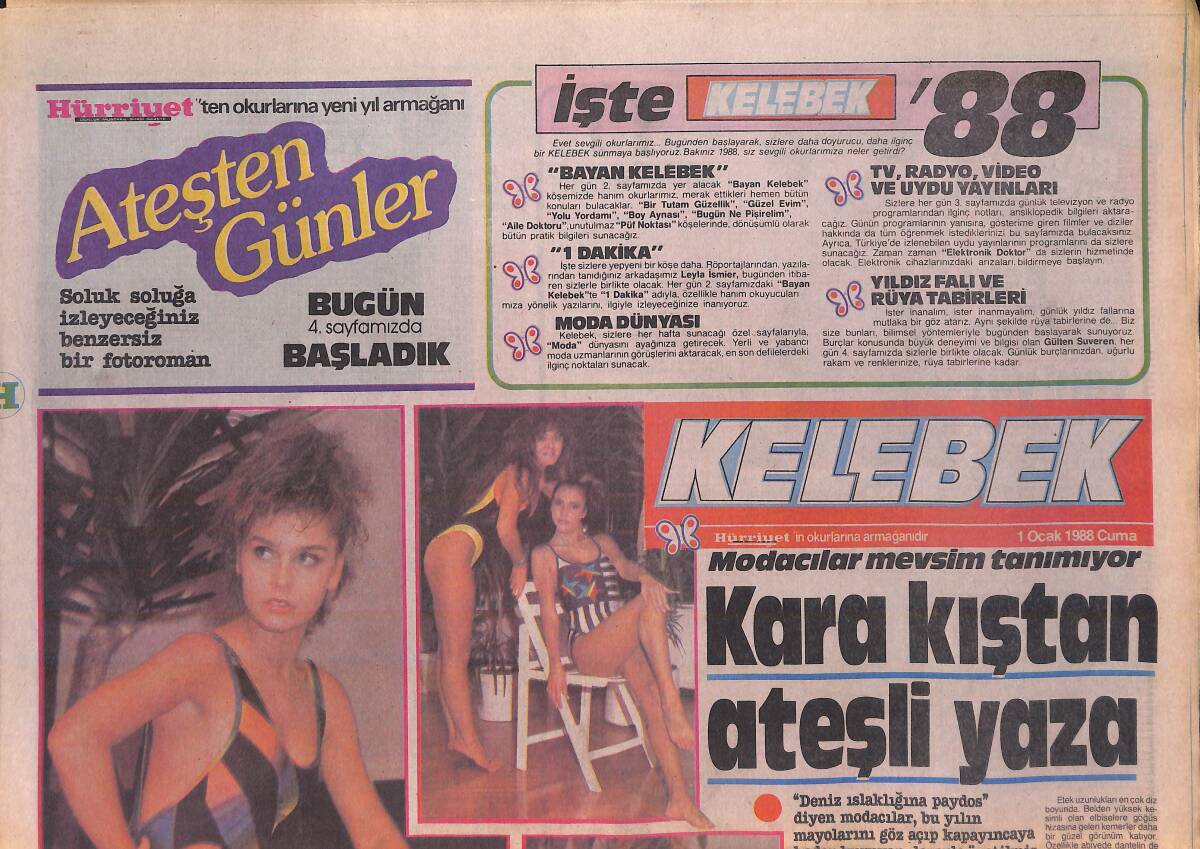 Hürriyet Gazetesi Kelebek Eki 1 Ocak 1988 - Modacılar Mevsim Tanımıyor Kara Kıştan Ateşli Yaza GZ156125 - 1