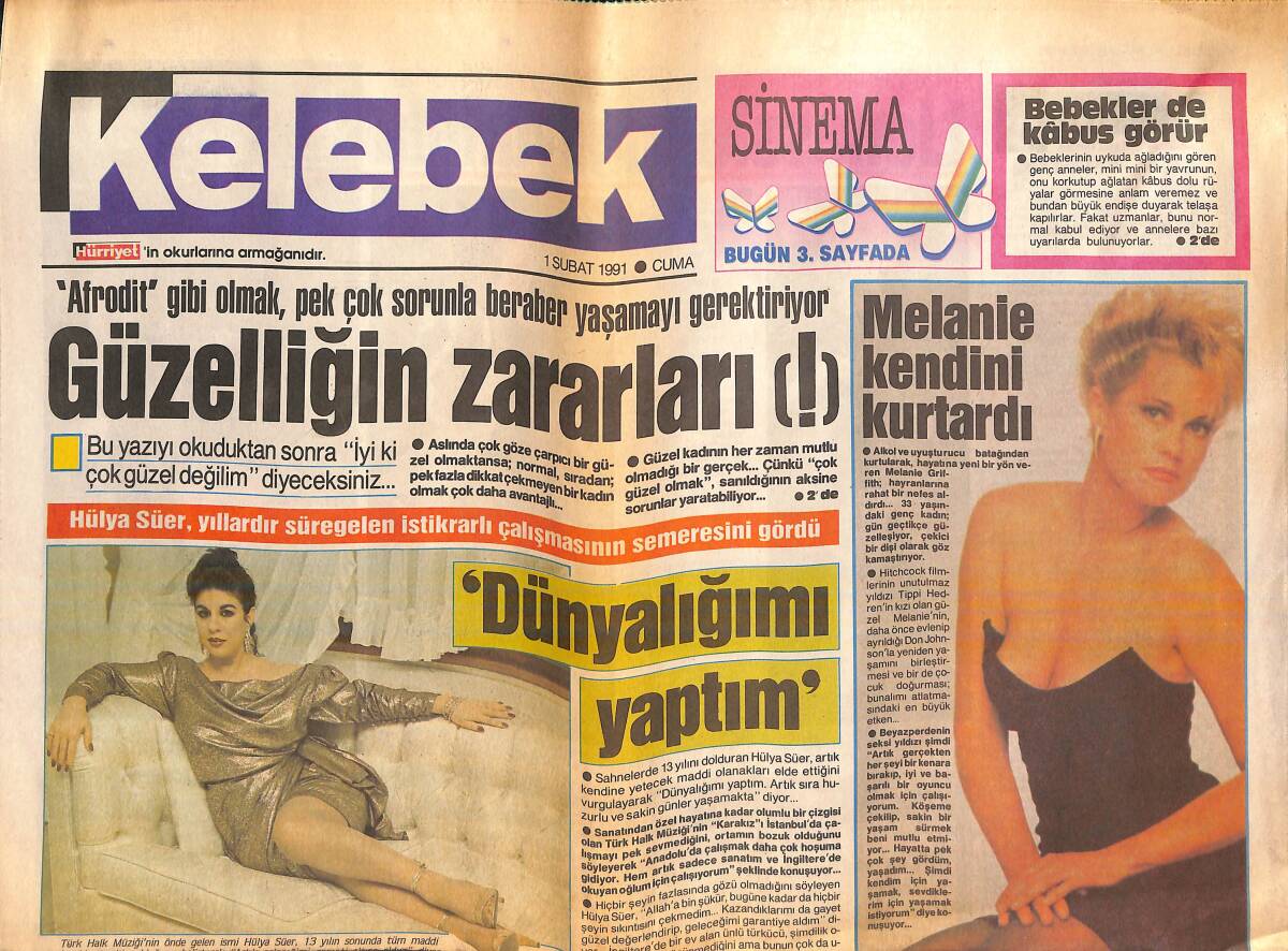 Hürriyet Gazetesi Kelebek Eki 1 Şubat 1991 - Atilla Arcan Ve Yalçın Menteş İkilisine... - Melanie Kendini Kurtardı GZ138204 - 1