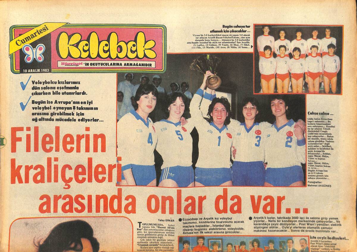 Hürriyet Gazetesi Kelebek Eki 10 Aralık 1983 - Kızlarımız 20 Yıl Önce Böyle Voleybol Oynardı - Şu Sıralar Paris'te Nükhet Duru GZ147390 - 1