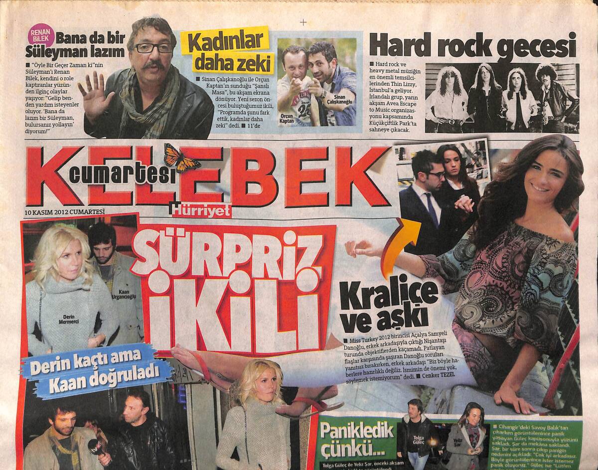 Hürriyet Gazetesi Kelebek Eki 10 Kasım 2012 - Yonca Evcimik: Bu Ülkeye Fazlayım - Beren Saat Ve Kenan Doğulu Mobilya Baktılar GZ153873 - 1