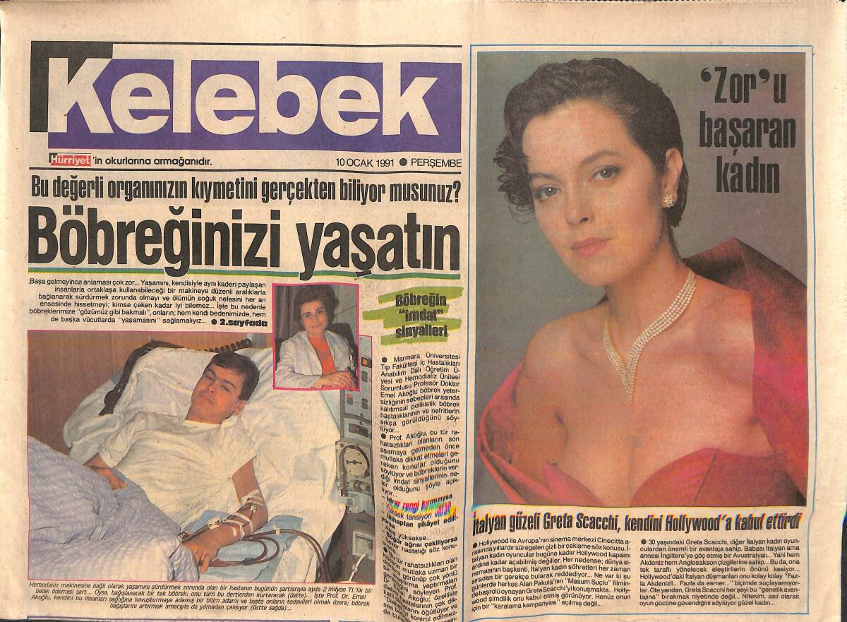 Hürriyet Gazetesi Kelebek Eki 10 Ocak 1991 - Zoru Başaran Kadın İtalyan Güzel Greta Scacchi - Nielson Tükendi - Gündemdeki Dörtlü London Beat GZ138159 - 1