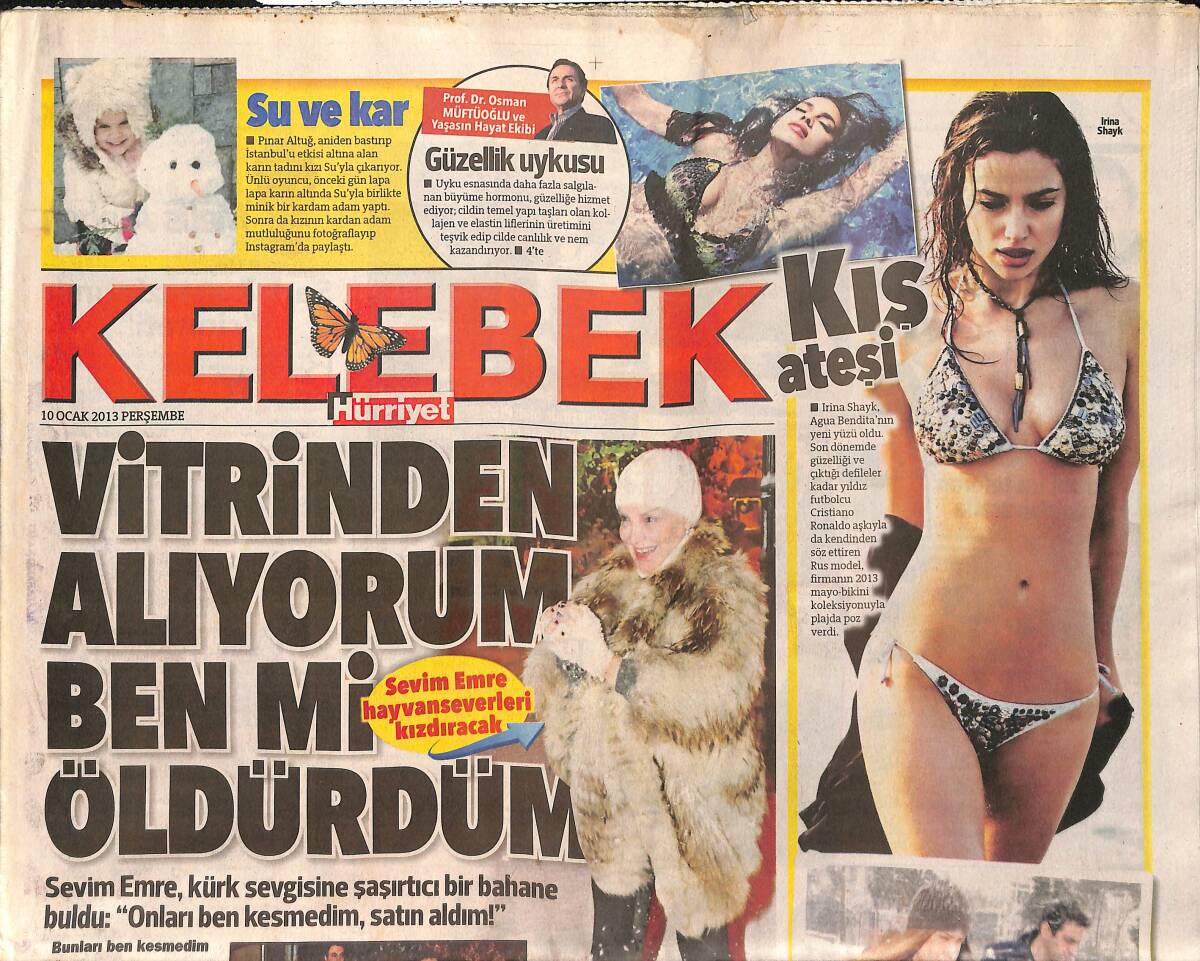 Hürriyet Gazetesi Kelebek Eki 10 Ocak 2013 - Sevim Emre Hayranları Kızdıracak - Kış Ateşi İrina Shayk GZ155026 - 1