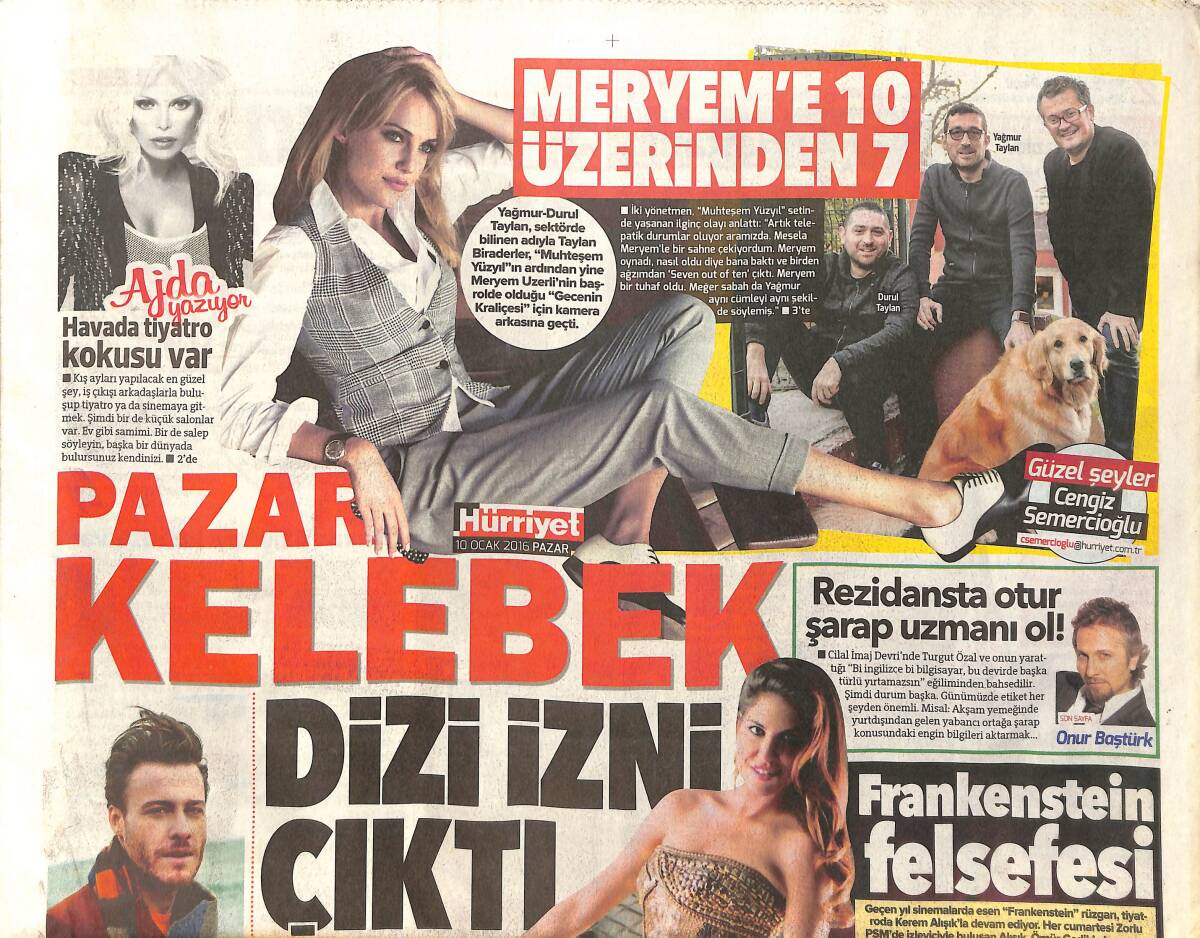 Hürriyet Gazetesi Kelebek Eki 10 Ocak 2016 - Kerem Bursin Tatil Dönüşü Sete Koşacak - Özge Ulusoy Evlenmeyi Düşünmüyor GZ154779 - 1