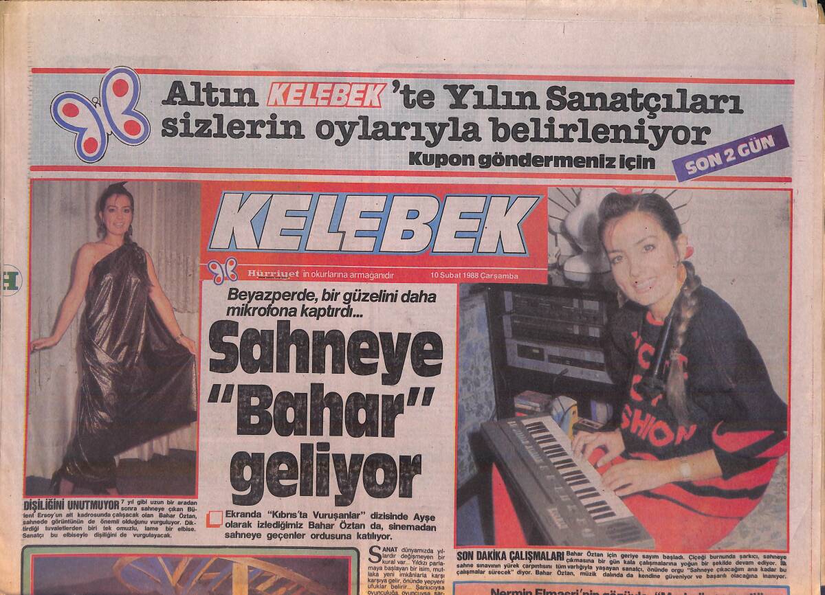 Hürriyet Gazetesi Kelebek Eki 10 Şubat 1988 - Beyazperde Bir Güzelini Daha Mikrofona Kaptırdı Bahar Öztan - Blue Jean 1 Yaşında GZ156124 - 1