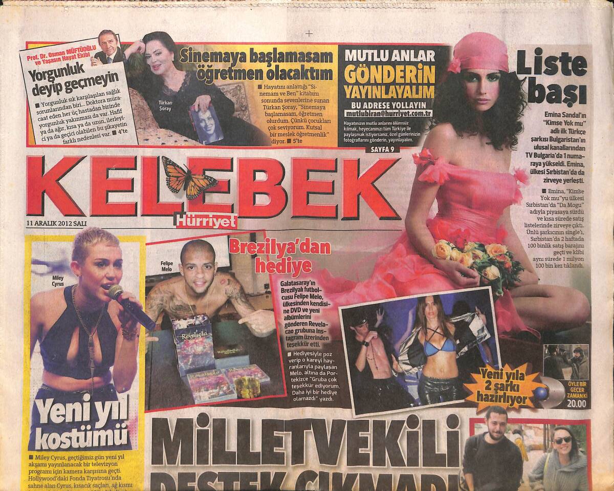 Hürriyet Gazetesi Kelebek Eki 11 Aralık 2012 - Türkan Şoray : Sinemaya Başlamasam Öğretmen Olacaktım - Emina Sandal Yeni Yıla 2 Şarkı Hazırlıyor! GZ136668 - 1